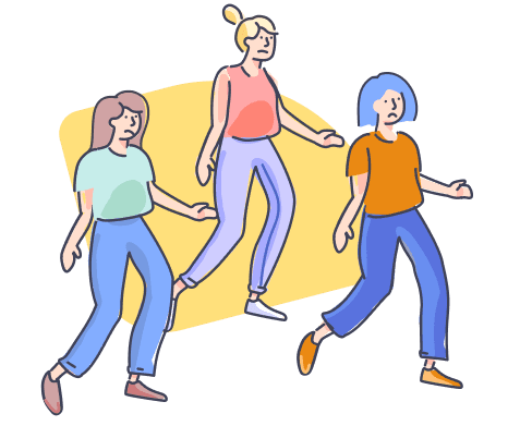 Customers walking away